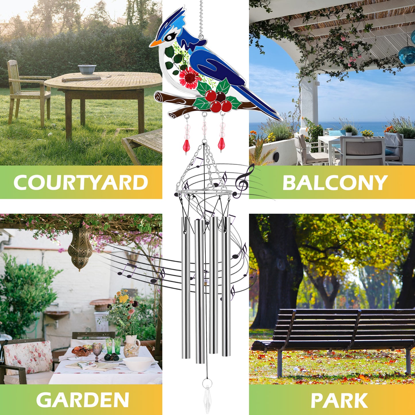Bluebird Wind Chime – Handmade Glass Suncatcher with Real Flowers & Soothing Chimes