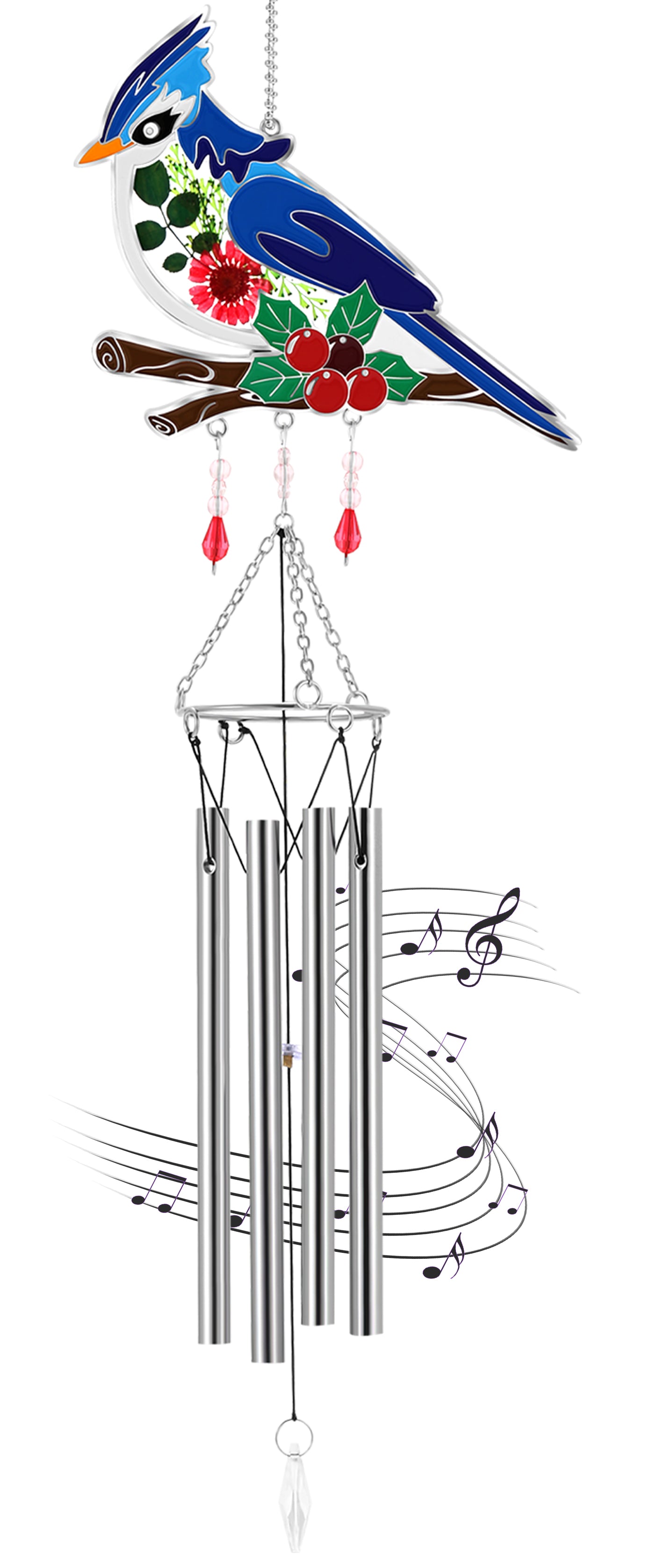 Bluebird Wind Chime – Handmade Glass Suncatcher with Real Flowers & Soothing Chimes