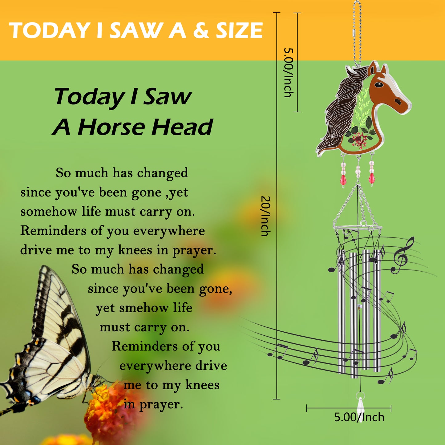 Horse Wind Chime – Handmade Glass Suncatcher with Real Flowers & Melodic Chimes