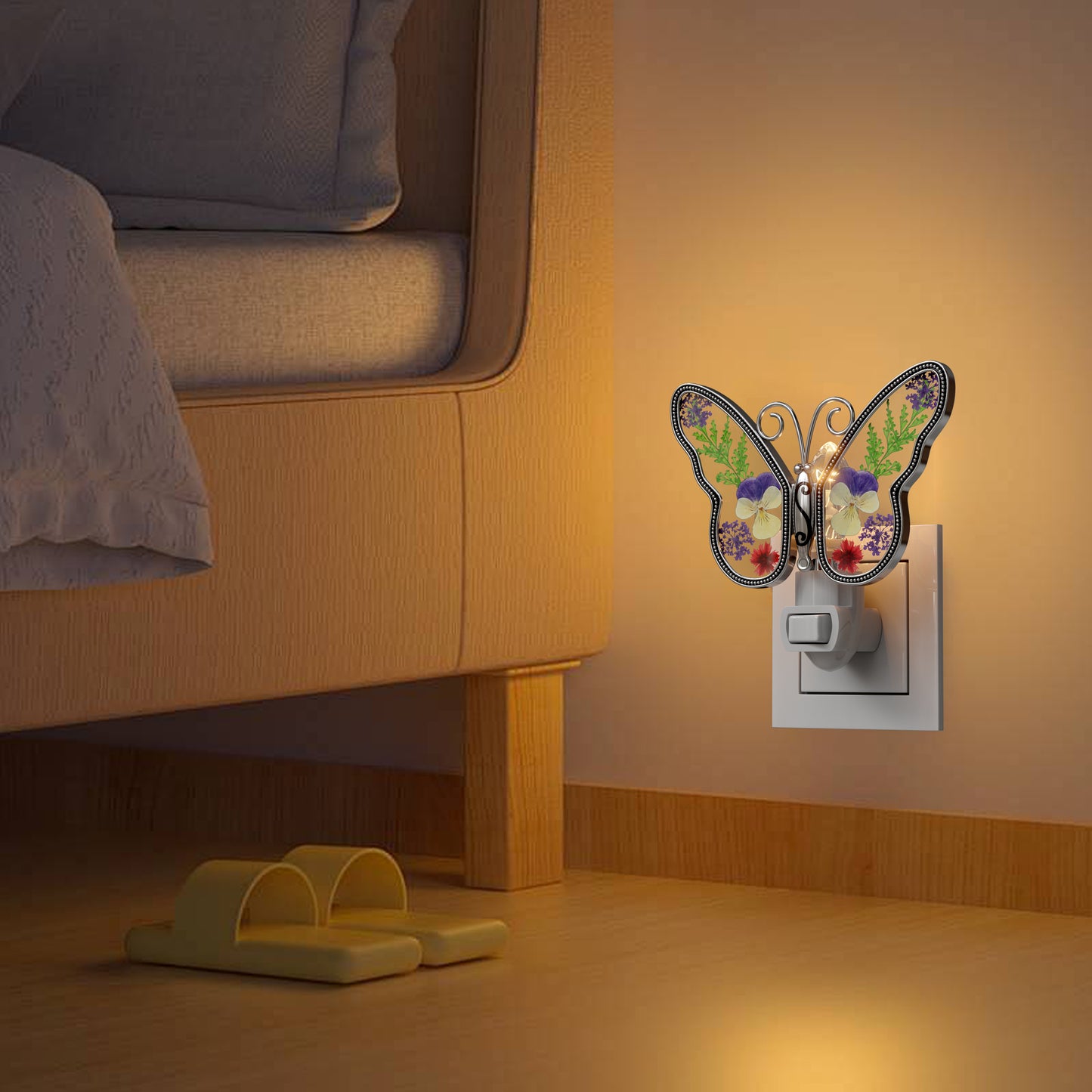 Pressed Flower Butterfly Night Light – Nature-Inspired Decorative Gift
