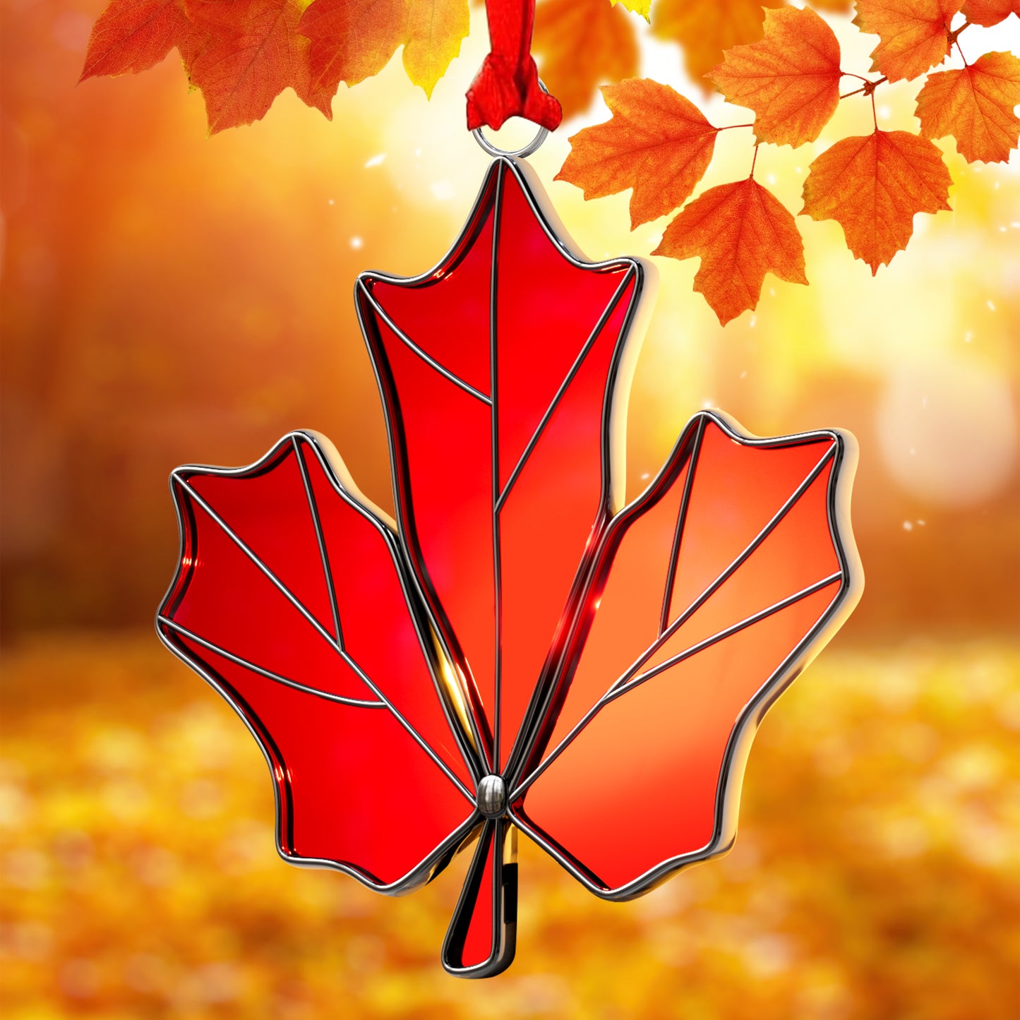 Stained Glass Maple Leaf Hanging Ornament – Canadian Window Suncatcher Decoration