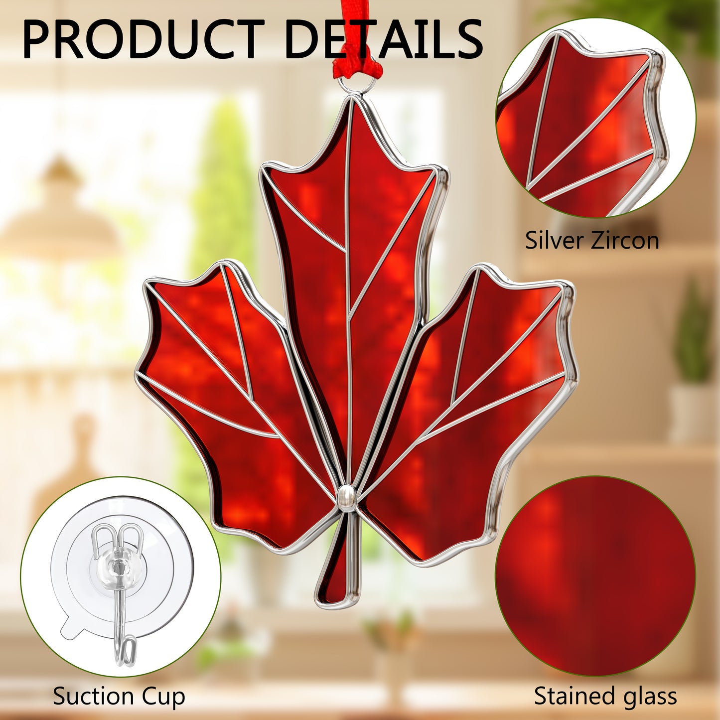 Stained Glass Maple Leaf Hanging Ornament – Canadian Window Suncatcher Decoration