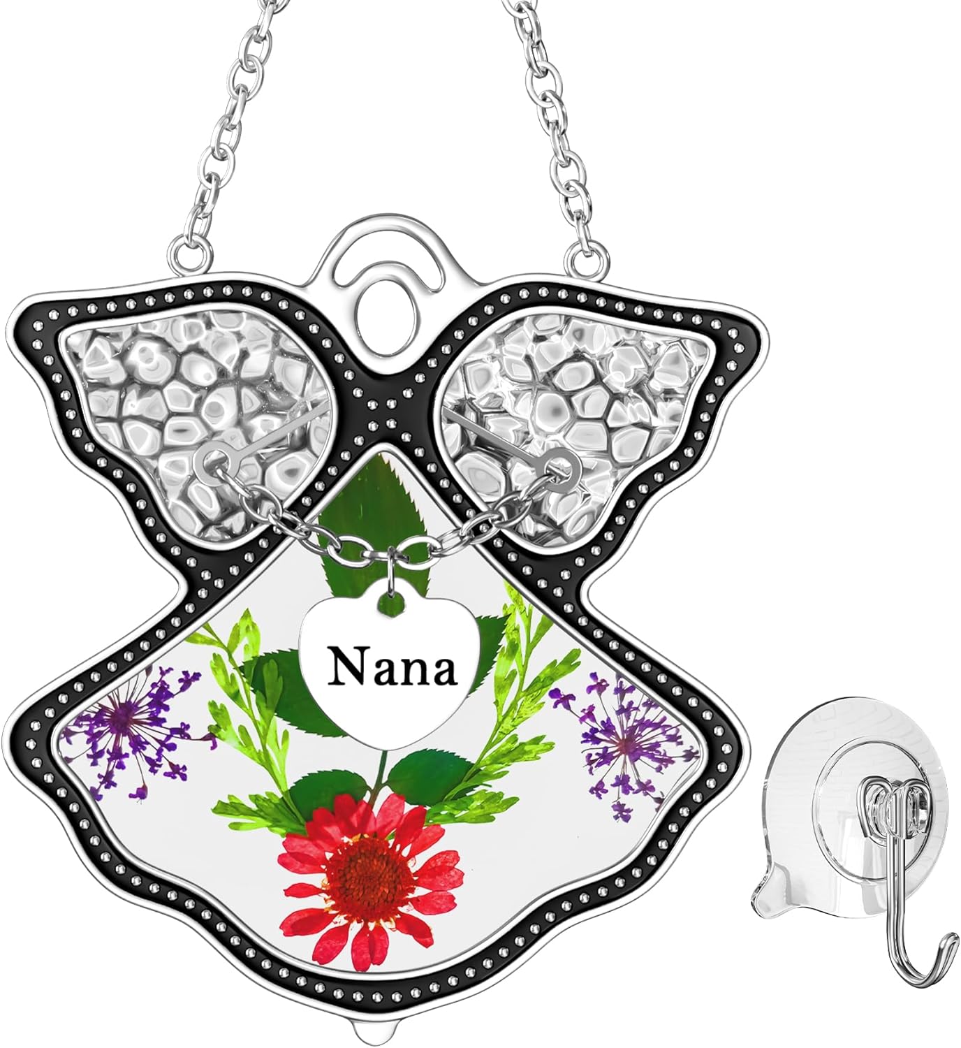 Angel Suncatcher with Real Flowers – “MOM” Heart Charm Hanging Gift