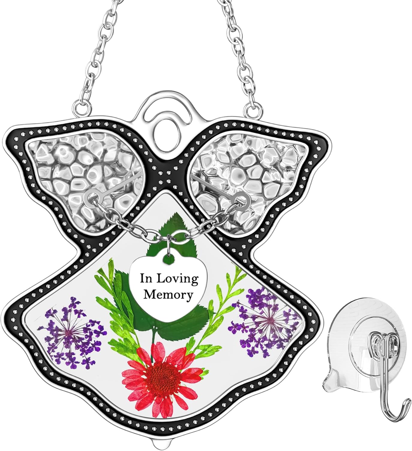 Angel Suncatcher with Real Flowers – “MOM” Heart Charm Hanging Gift