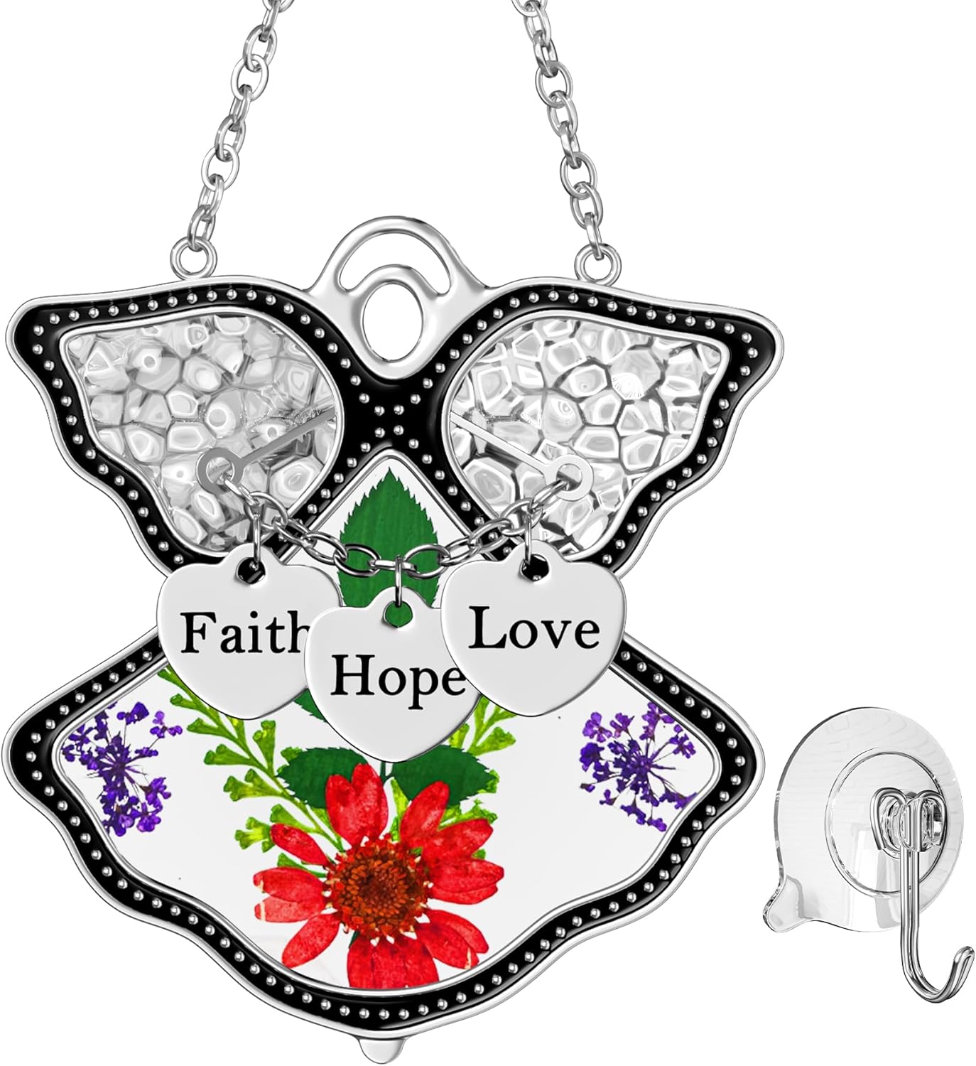 Angel Suncatcher with Real Flowers – “MOM” Heart Charm Hanging Gift