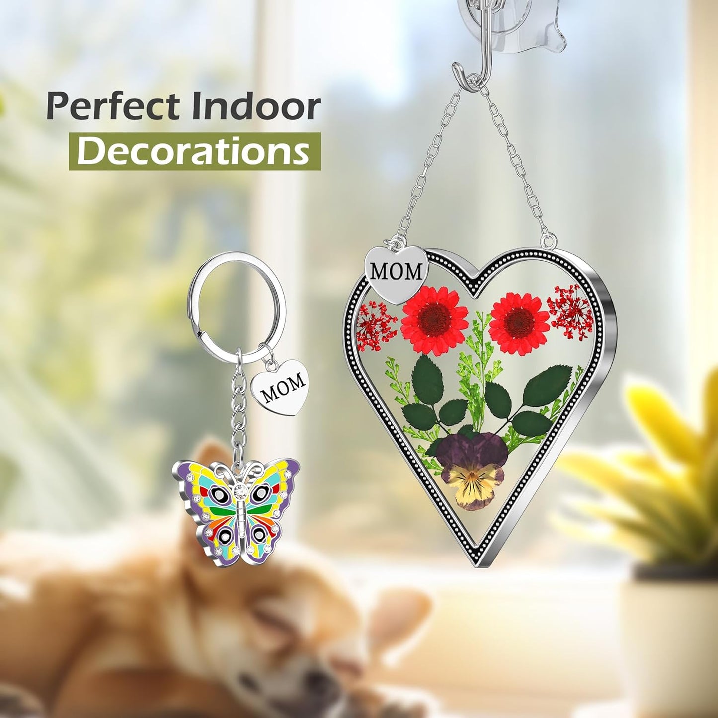 Heart-Shaped Suncatcher with Real Flowers – “Grandma” Hanging Gift Ornament