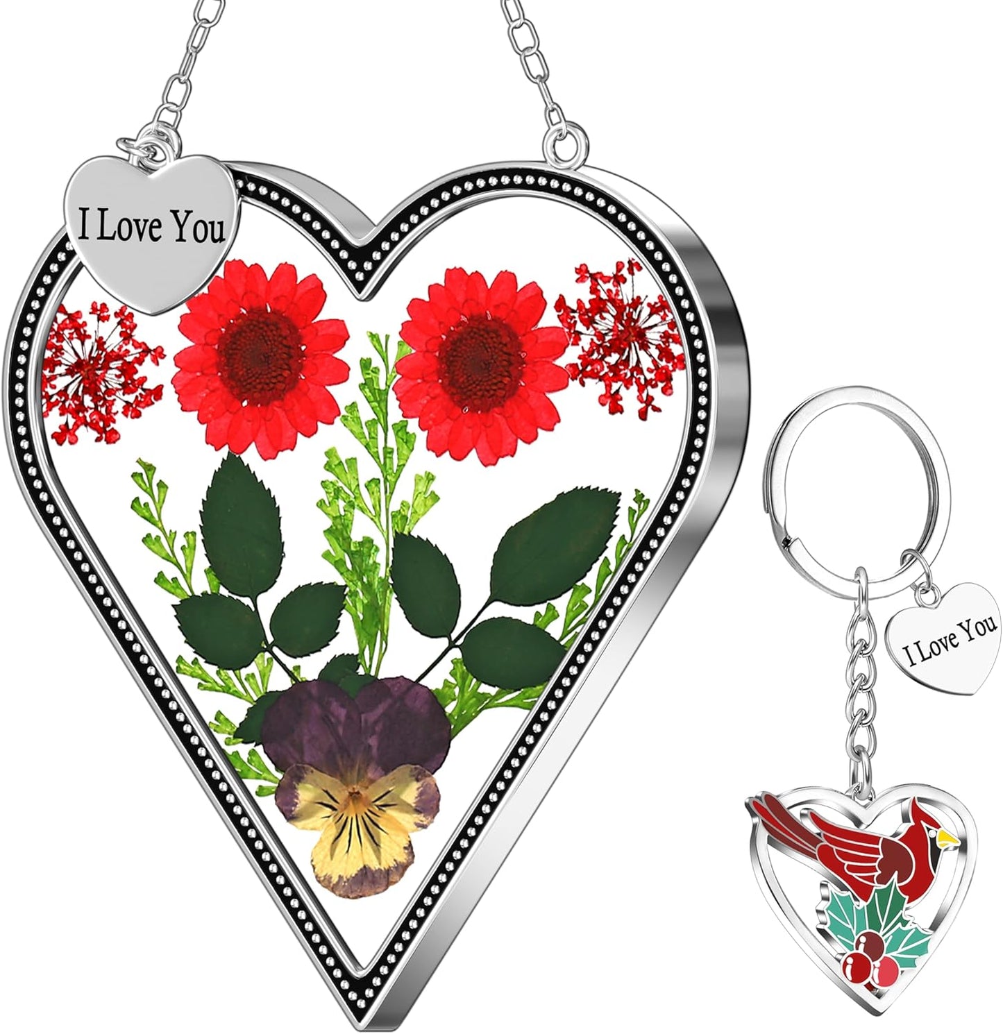 Heart-Shaped Suncatcher with Real Flowers – “Grandma” Hanging Gift Ornament