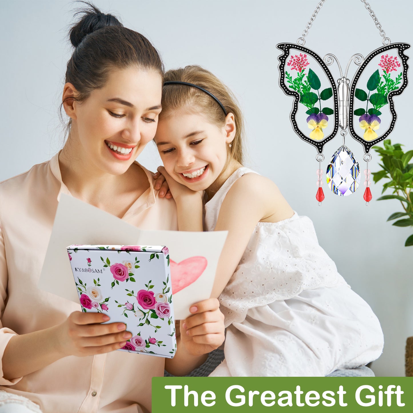 Holiday Butterfly Suncatcher – Real Flowers and Crystal Window Ornament