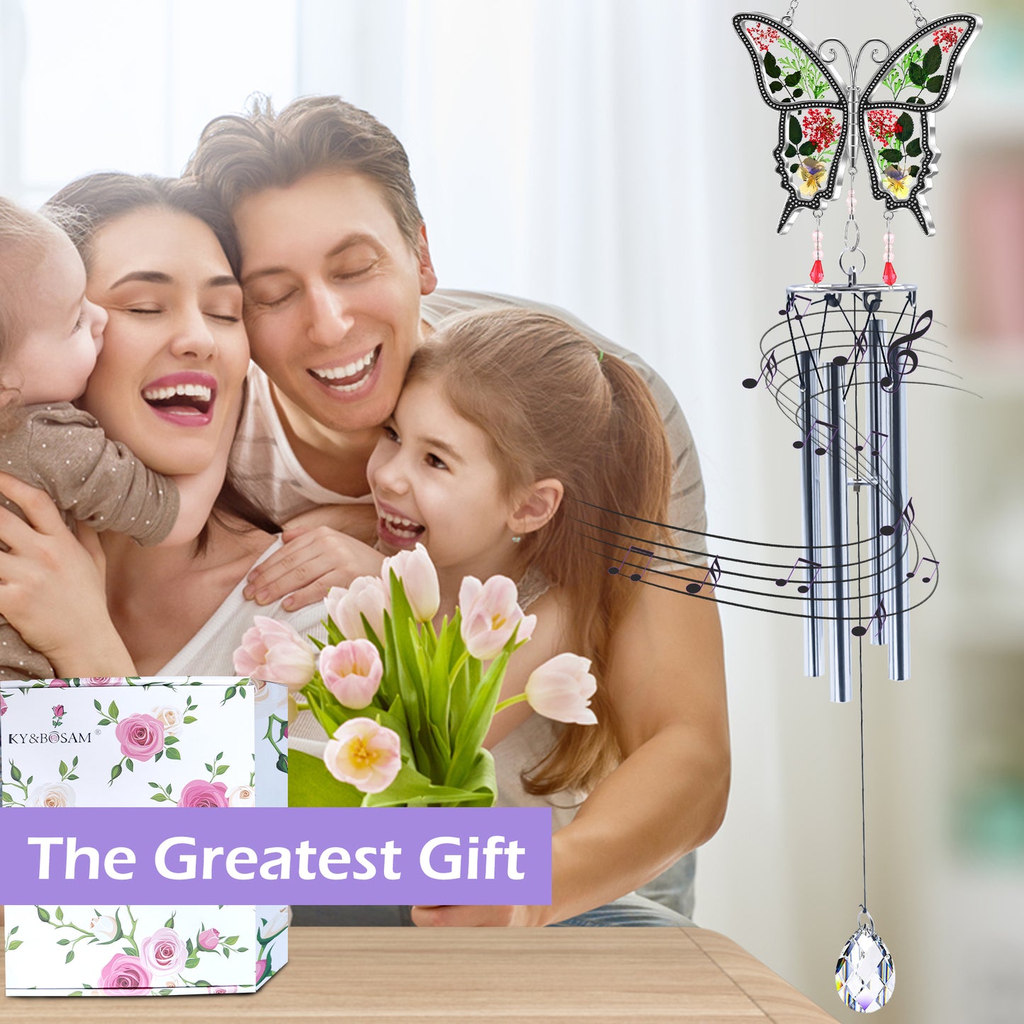 Butterfly Wind Chime – Handmade Glass Art with Real Flowers | Garden & Window Decor