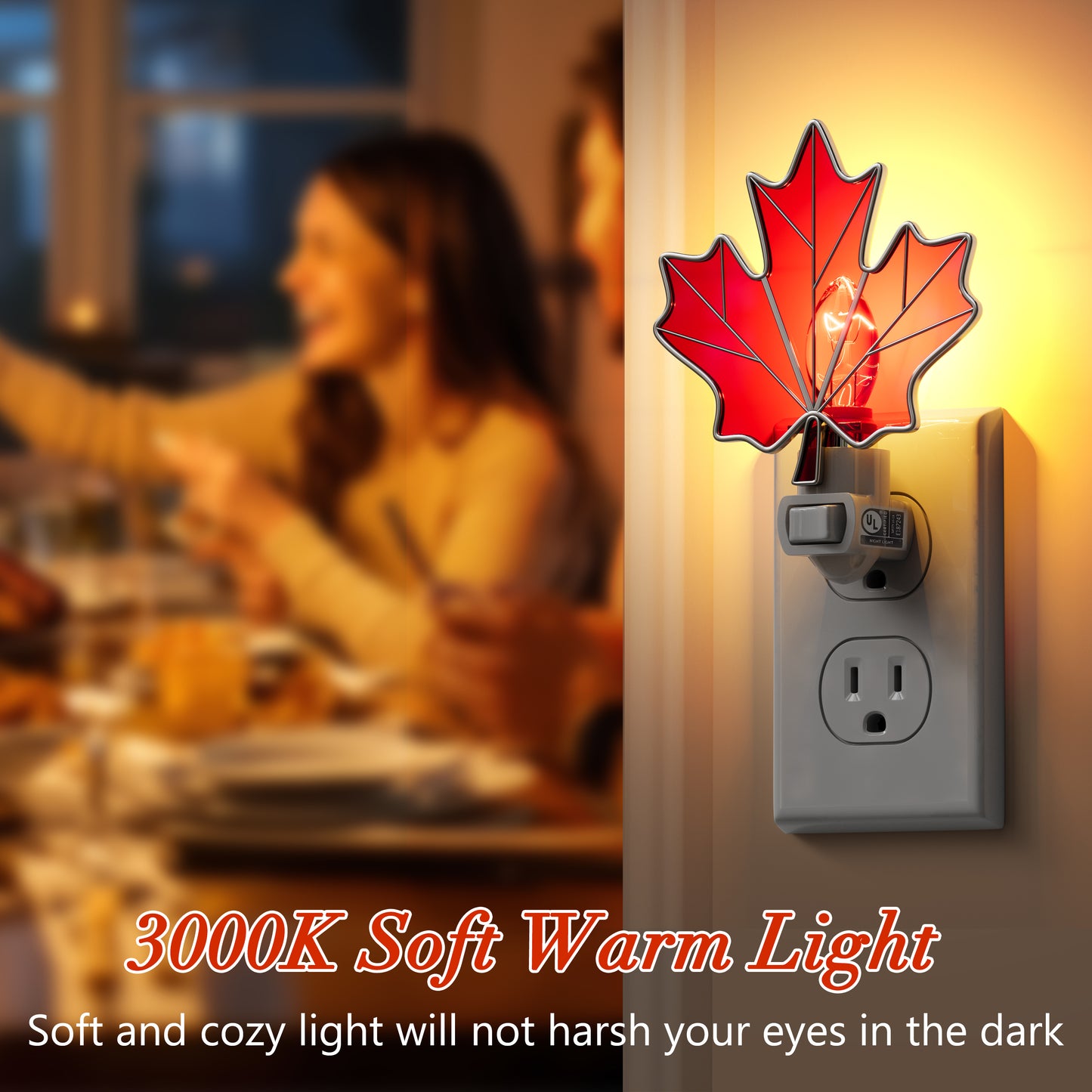 Maple Leaf Stained Glass Night Light – 3000K Soft Warm Glow