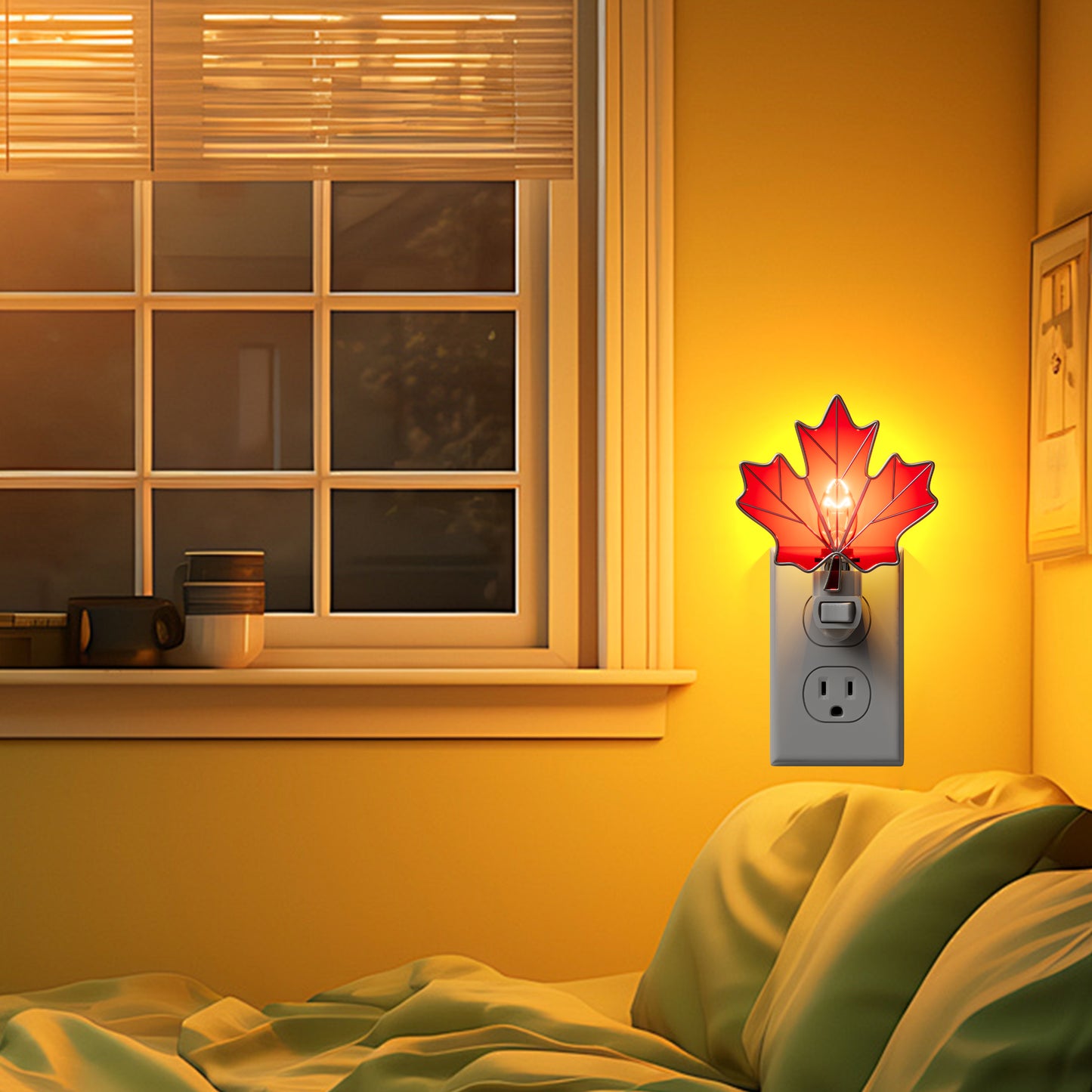 Maple Leaf Stained Glass Night Light – 3000K Soft Warm Glow