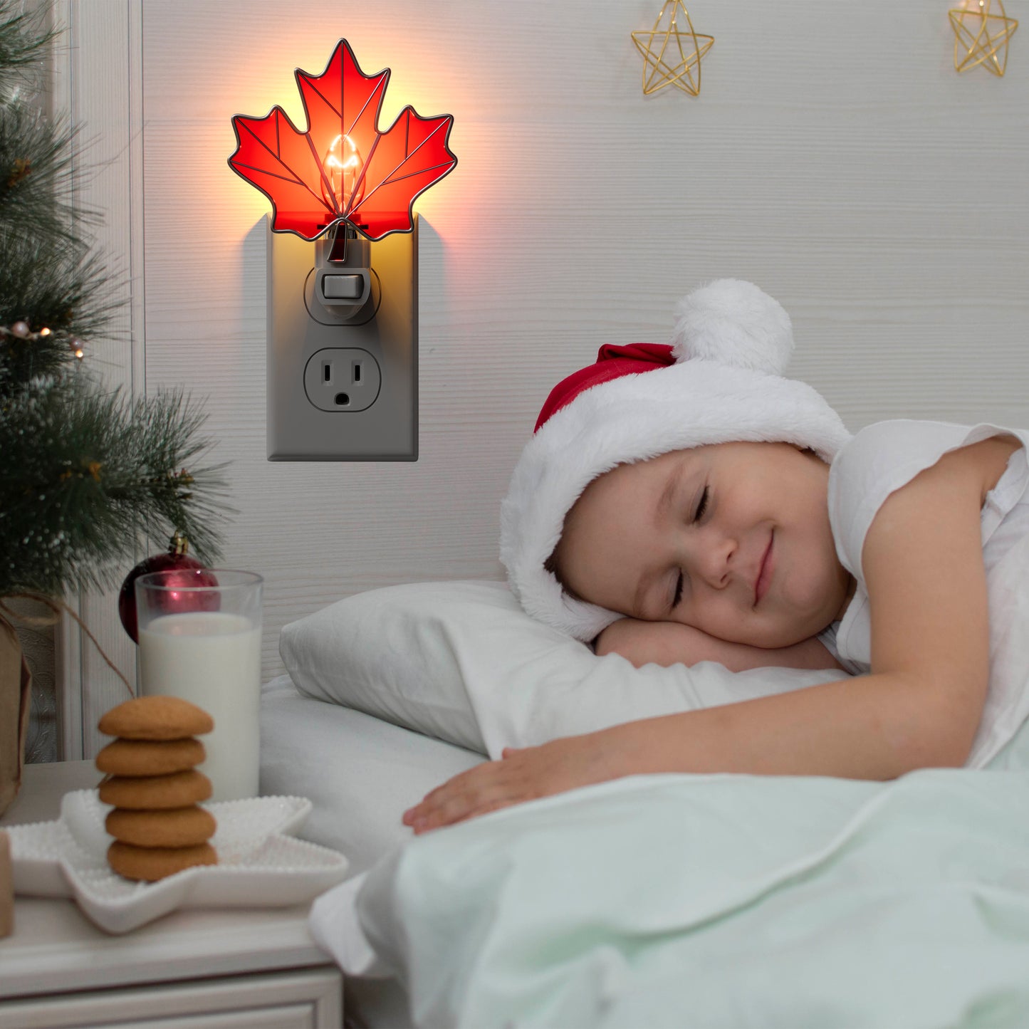 Maple Leaf Stained Glass Night Light – 3000K Soft Warm Glow