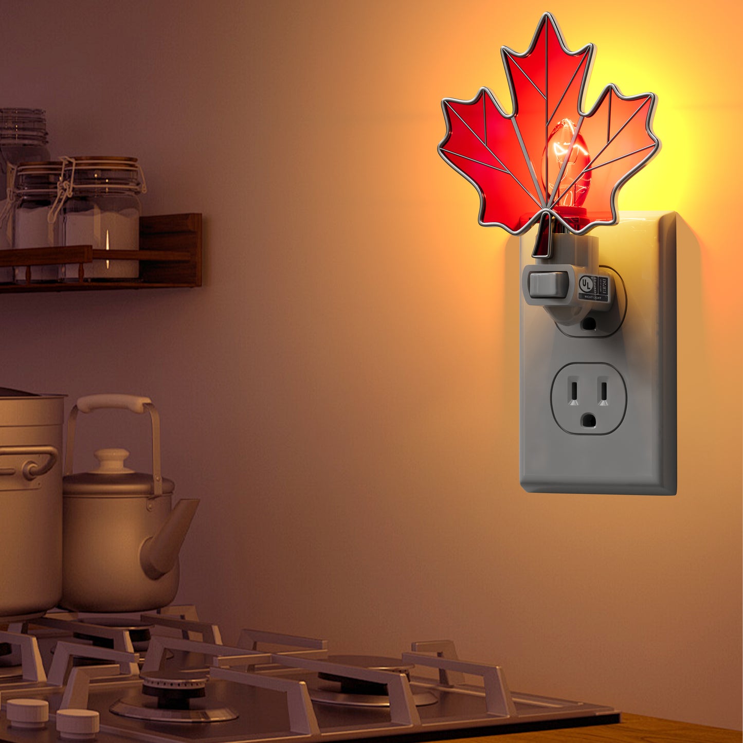 Maple Leaf Stained Glass Night Light – 3000K Soft Warm Glow