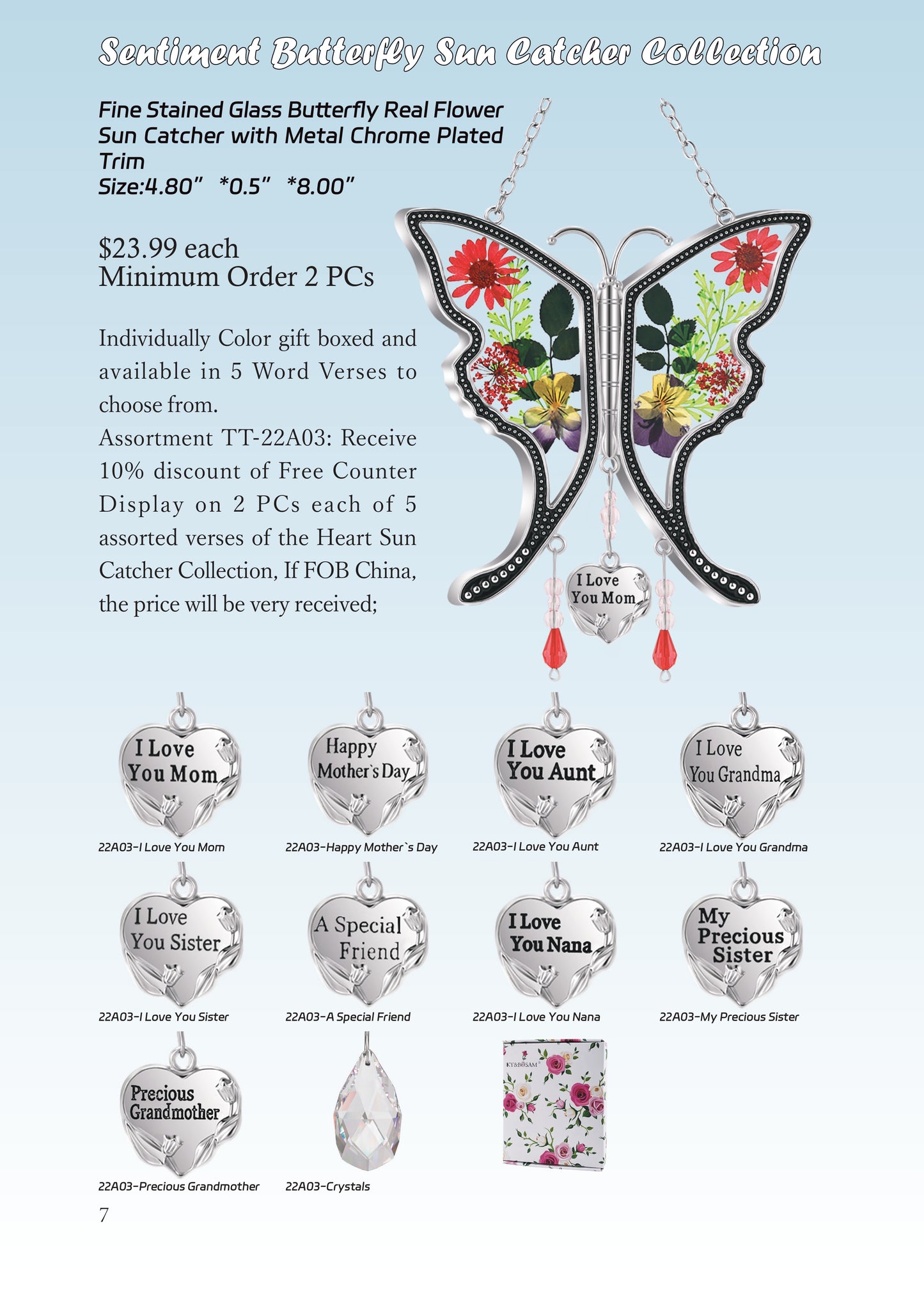 "I Love You Mom" Butterfly Sun Catcher – Handmade Glass Ornament with Real Flowers