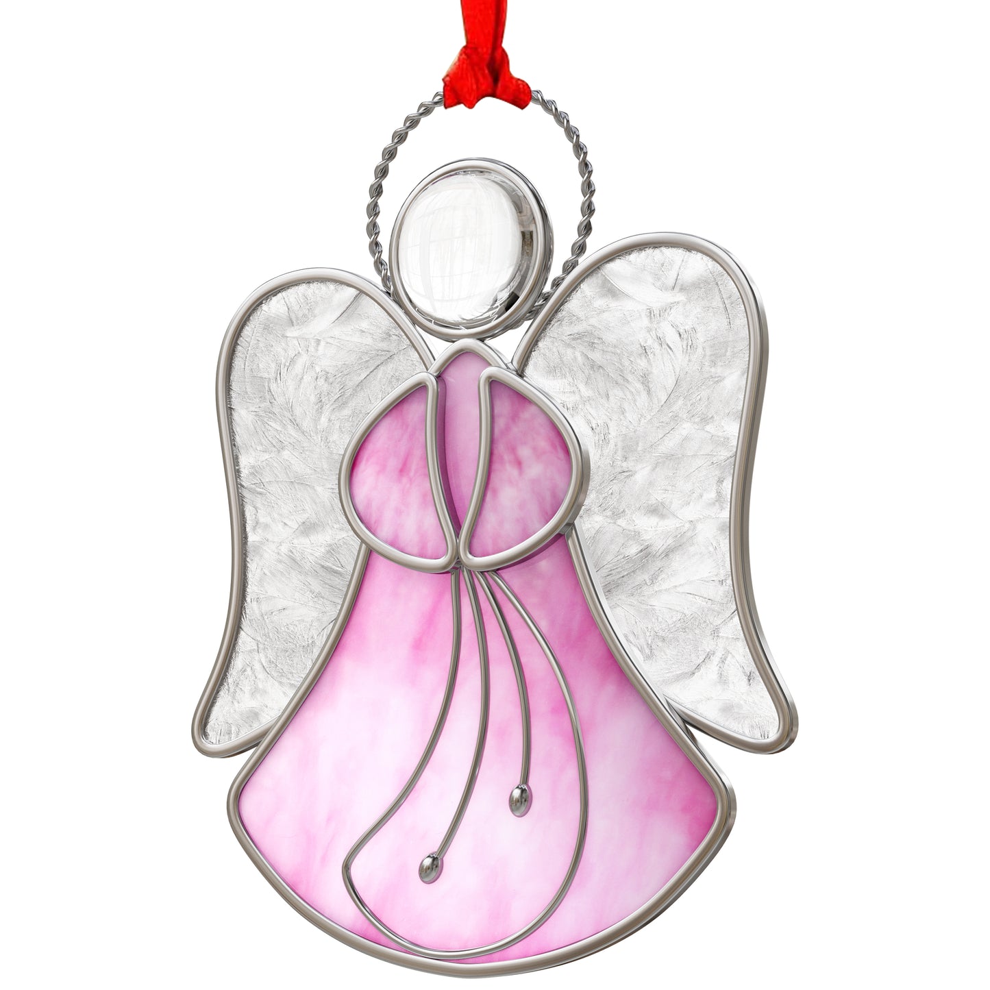 Stained Glass Angel Ornament – Amber & Clear Textured Glass Hanging Decoration