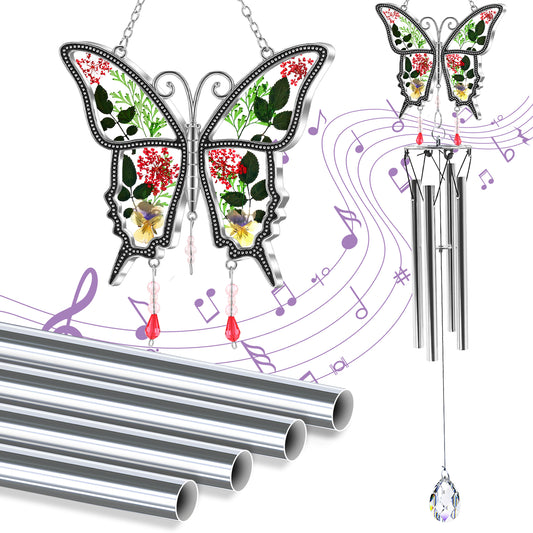 Butterfly Wind Chime – Handmade Glass Art with Real Flowers | Garden & Window Decor
