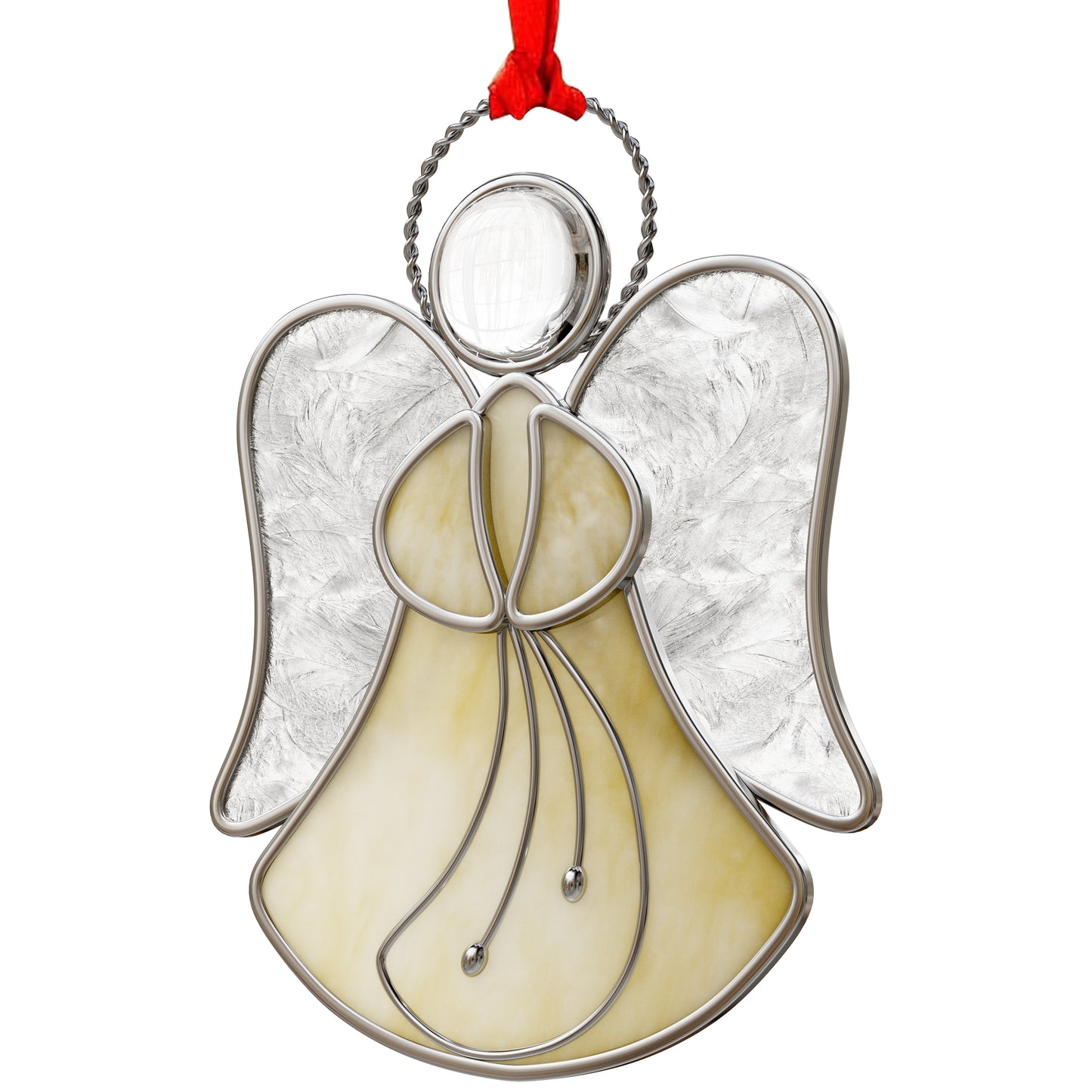 Stained Glass Angel Ornament – Amber & Clear Textured Glass Hanging Decoration