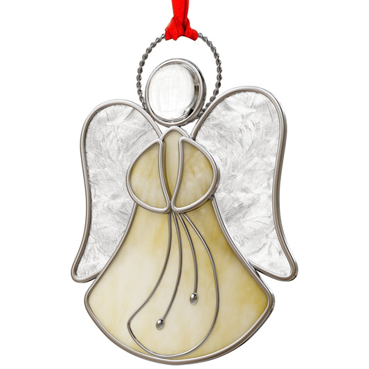 Stained Glass Angel Ornament – Amber & Clear Textured Glass Hanging Decoration