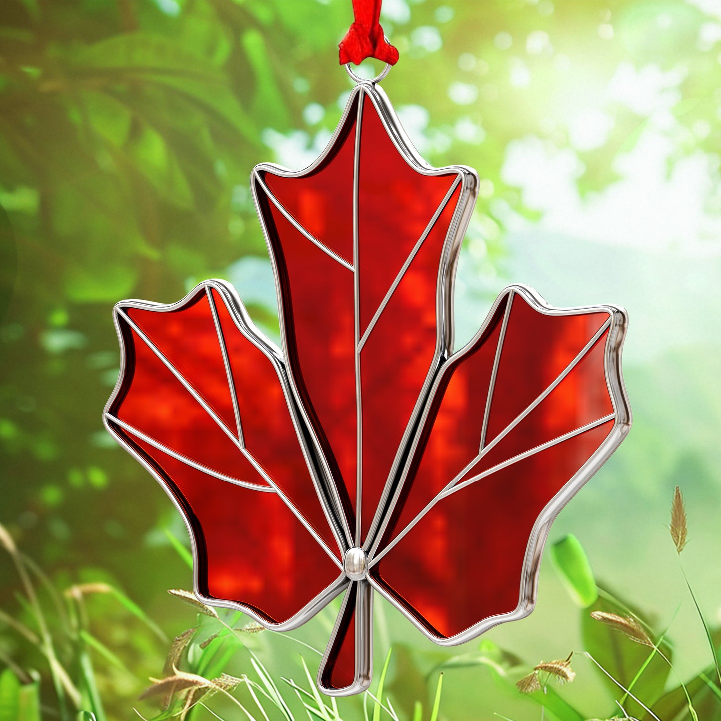 Stained Glass Maple Leaf Hanging Ornament – Canadian Window Suncatcher Decoration