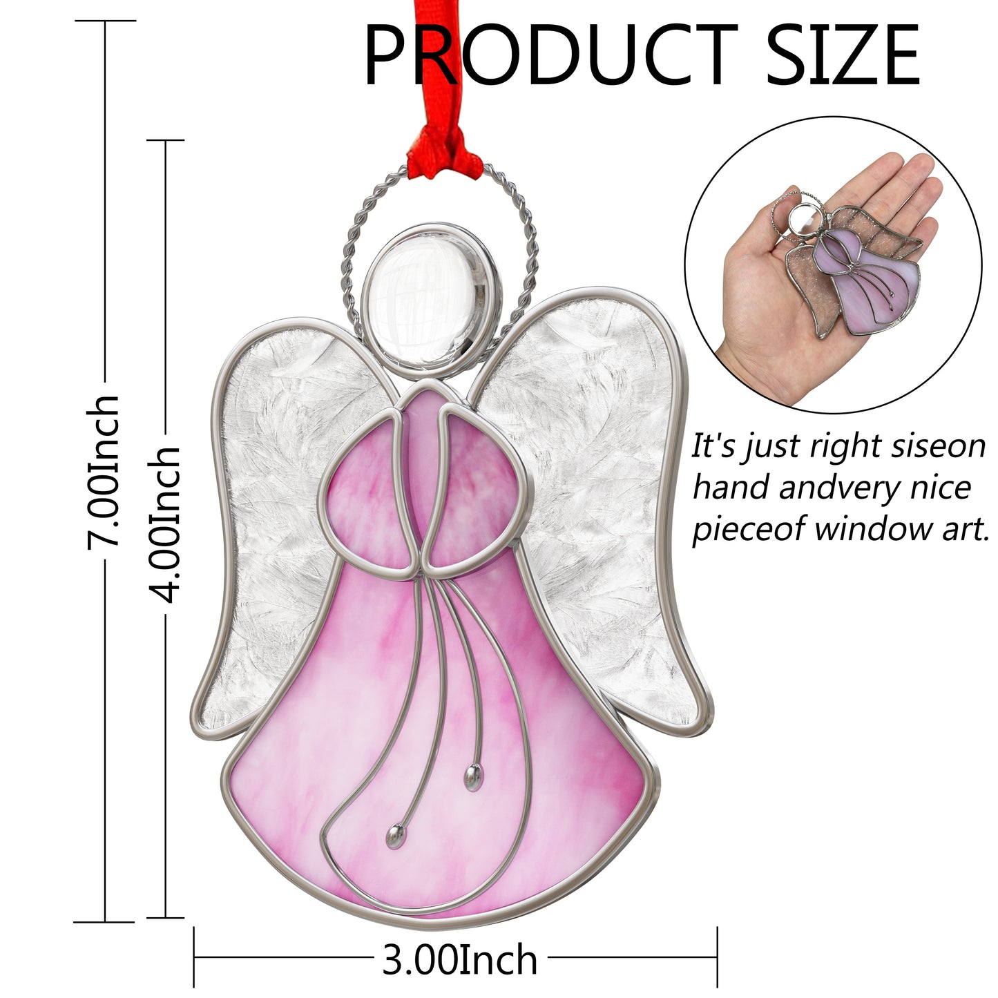 Stained Glass Angel Ornament – Amber & Clear Textured Glass Hanging Decoration