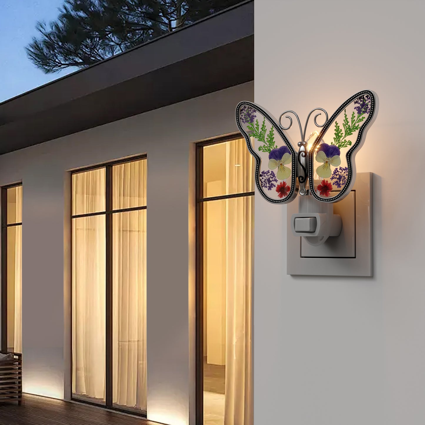 Pressed Flower Butterfly Night Light – Nature-Inspired Decorative Gift