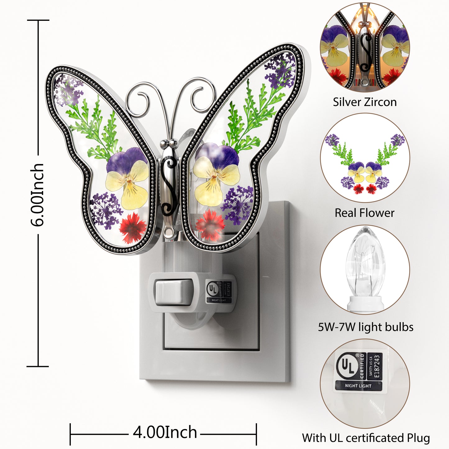 Pressed Flower Butterfly Night Light – Nature-Inspired Decorative Gift