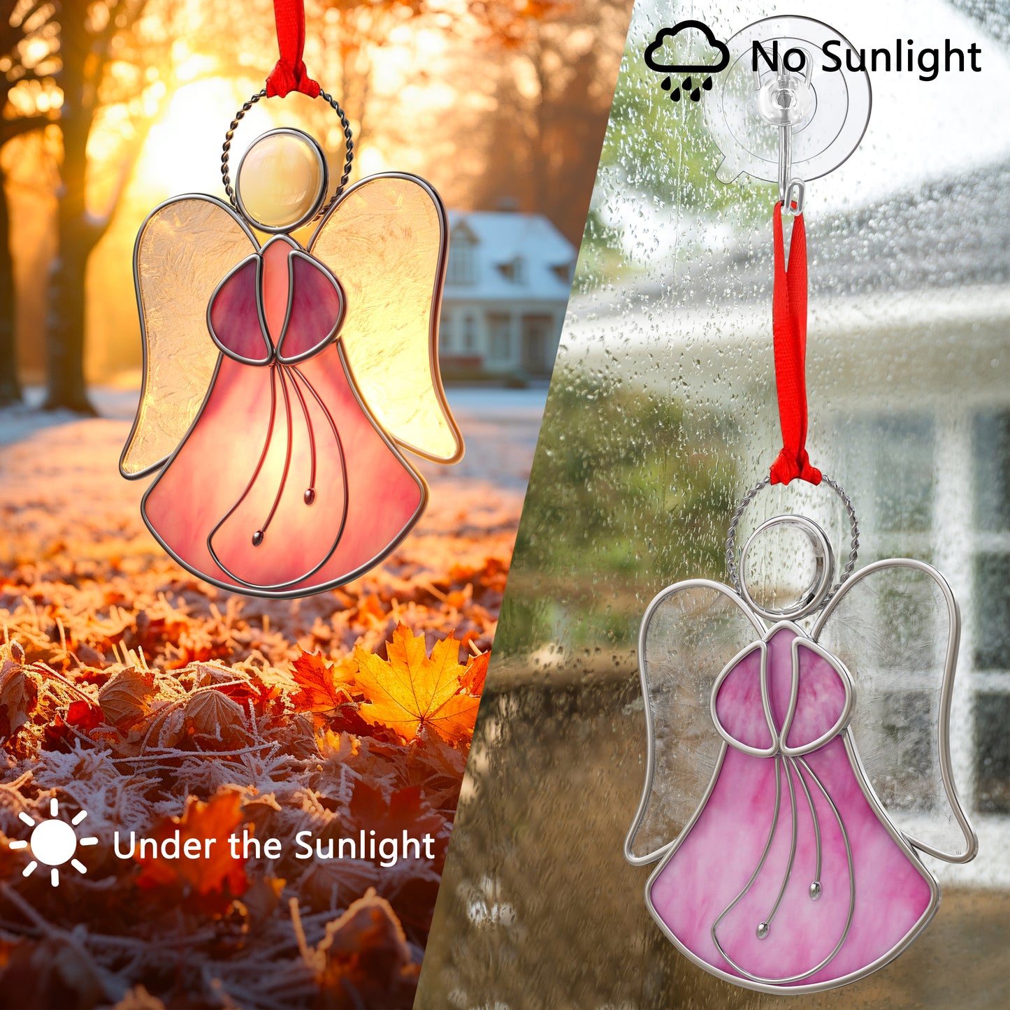 Stained Glass Angel Ornament – Amber & Clear Textured Glass Hanging Decoration
