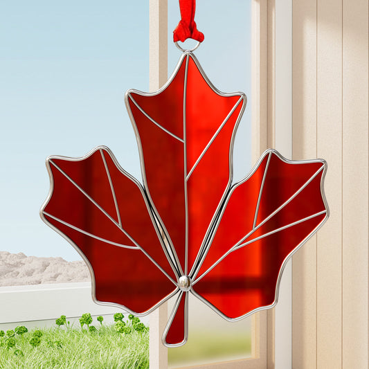 Stained Glass Maple Leaf Hanging Ornament – Canadian Window Suncatcher Decoration