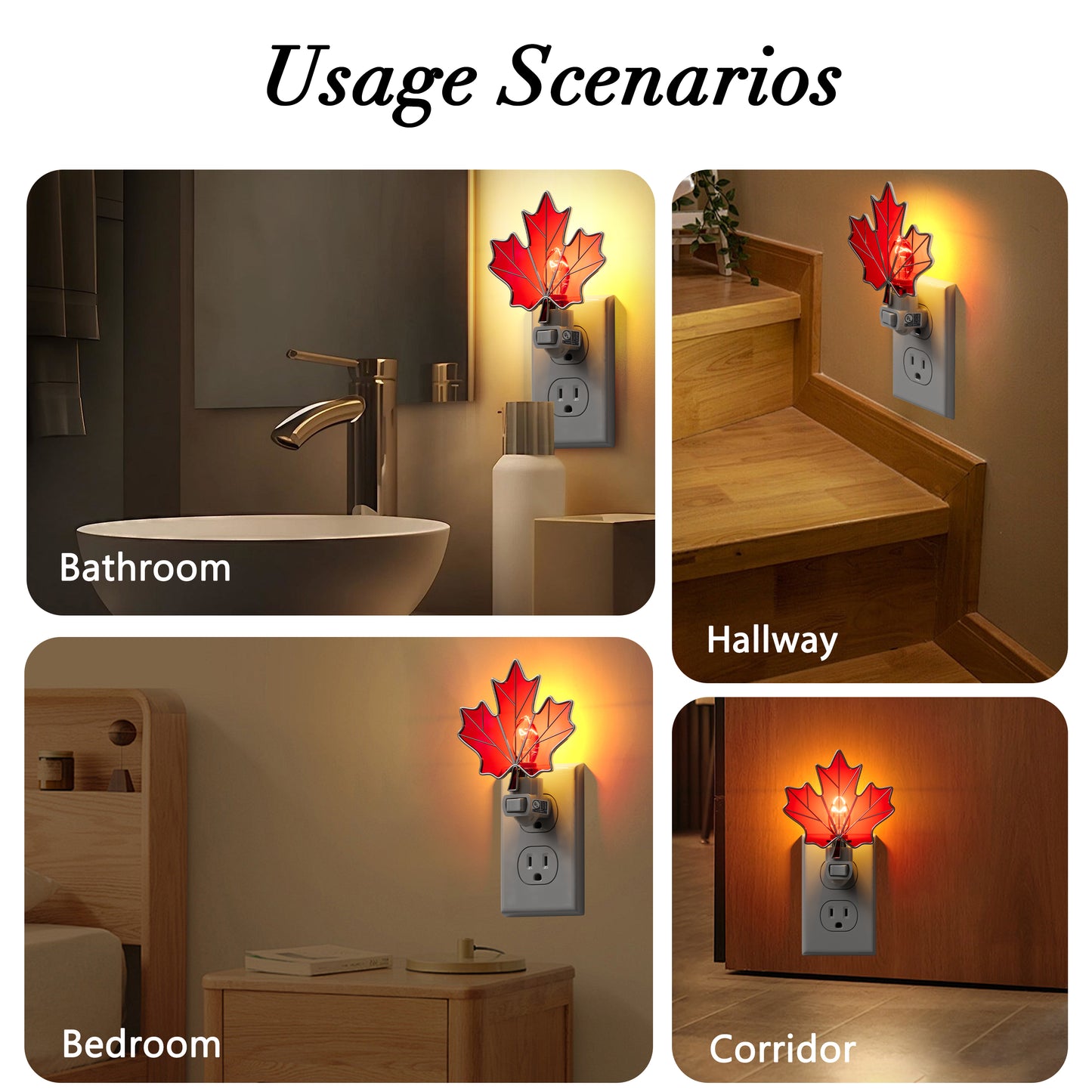 Maple Leaf Stained Glass Night Light – 3000K Soft Warm Glow