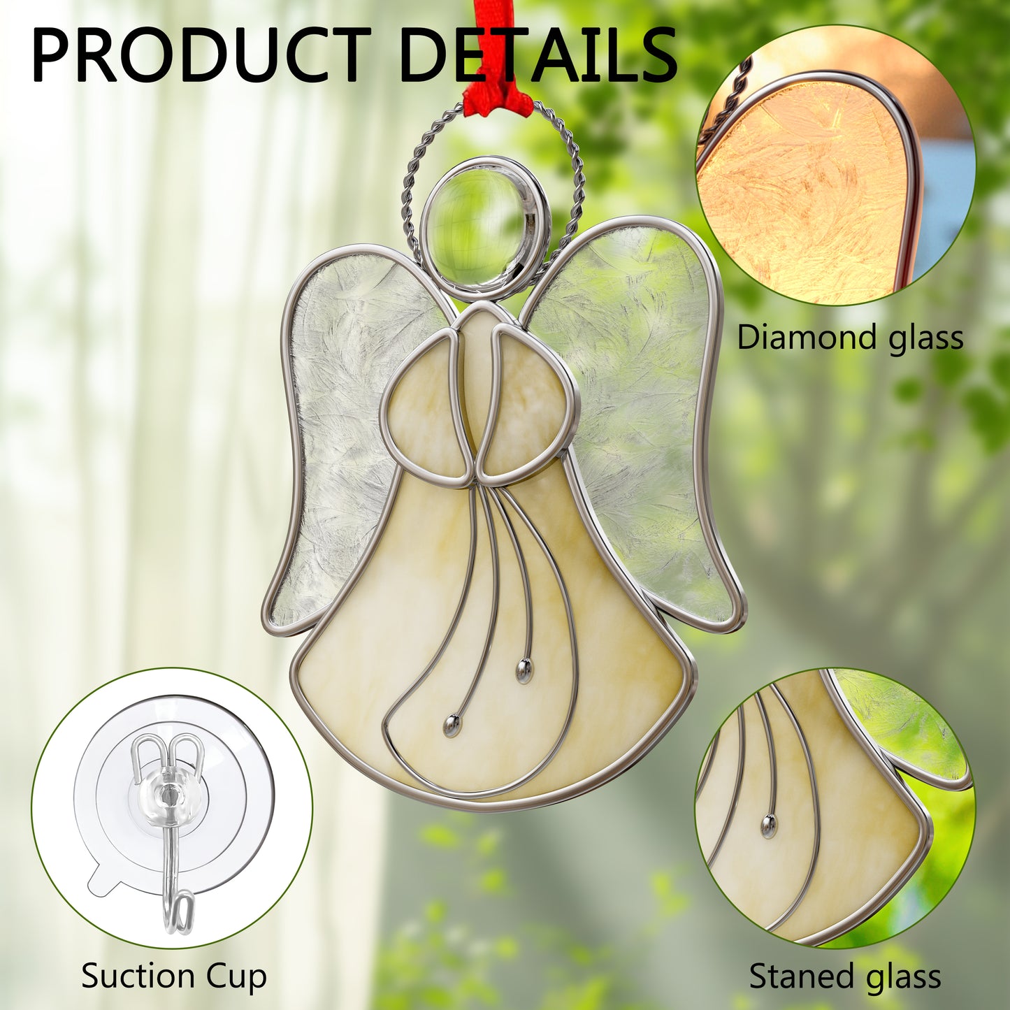 Stained Glass Angel Ornament – Amber & Clear Textured Glass Hanging Decoration