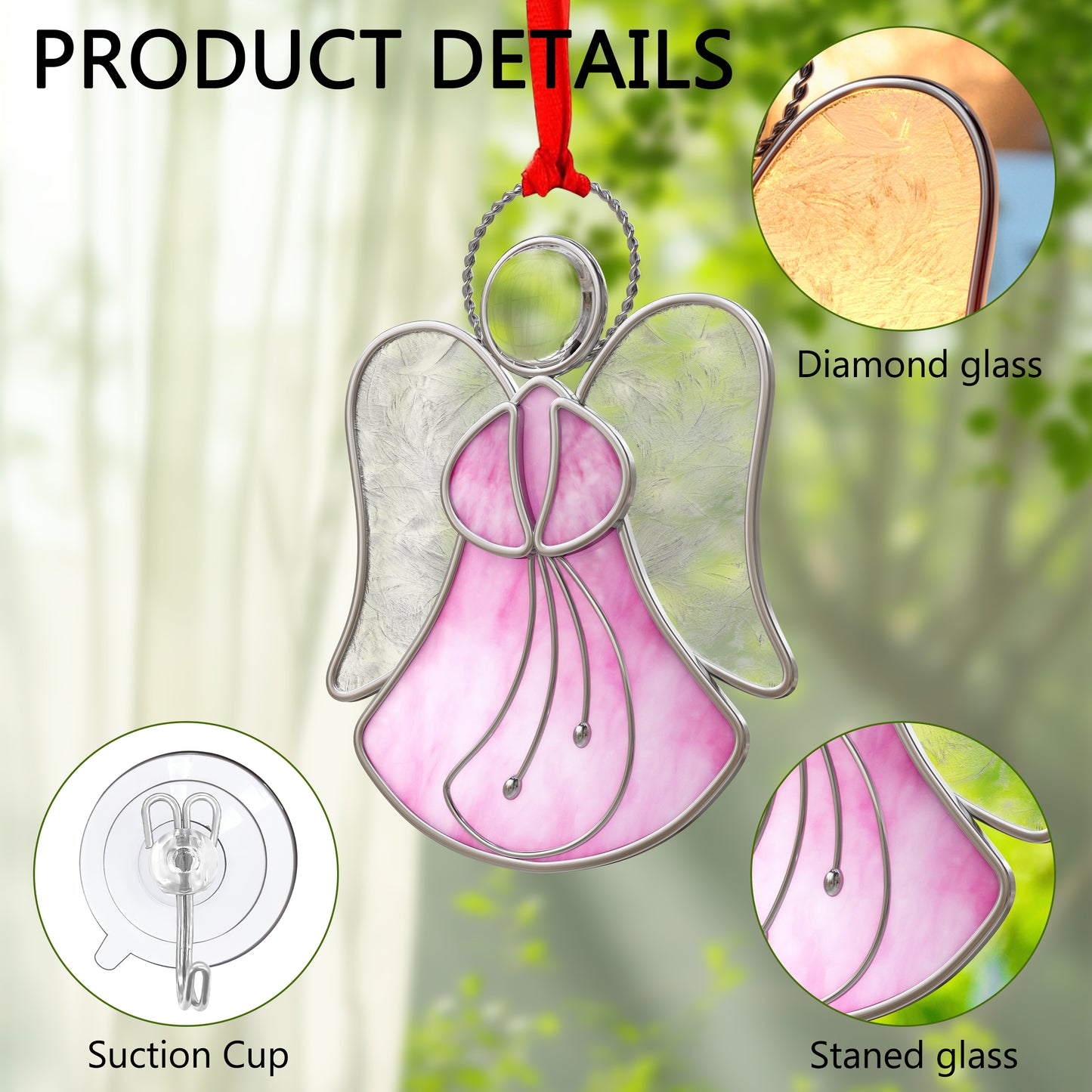 Stained Glass Angel Ornament – Amber & Clear Textured Glass Hanging Decoration
