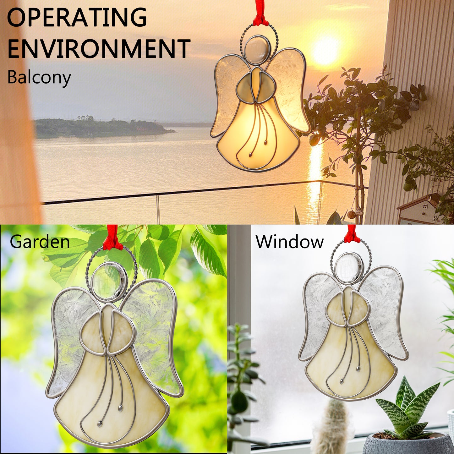 Stained Glass Angel Ornament – Amber & Clear Textured Glass Hanging Decoration