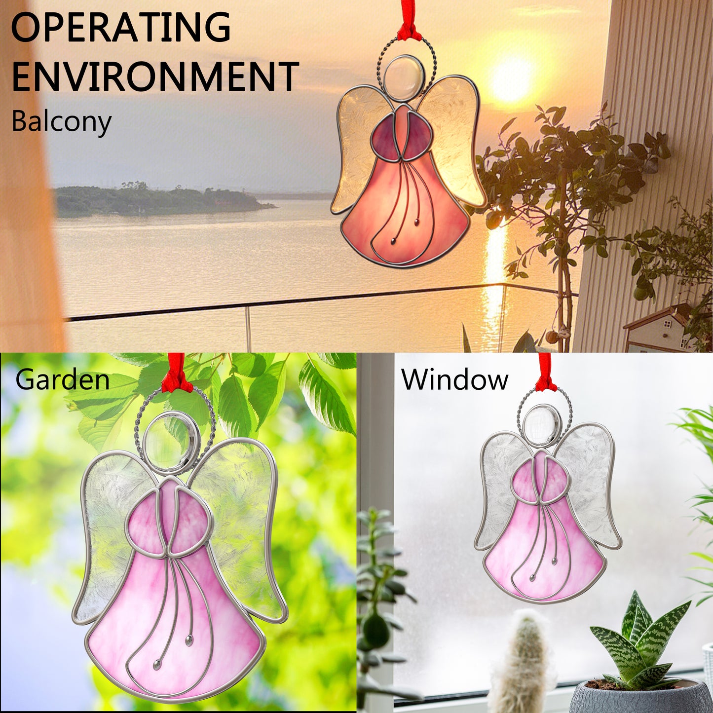 Stained Glass Angel Ornament – Amber & Clear Textured Glass Hanging Decoration