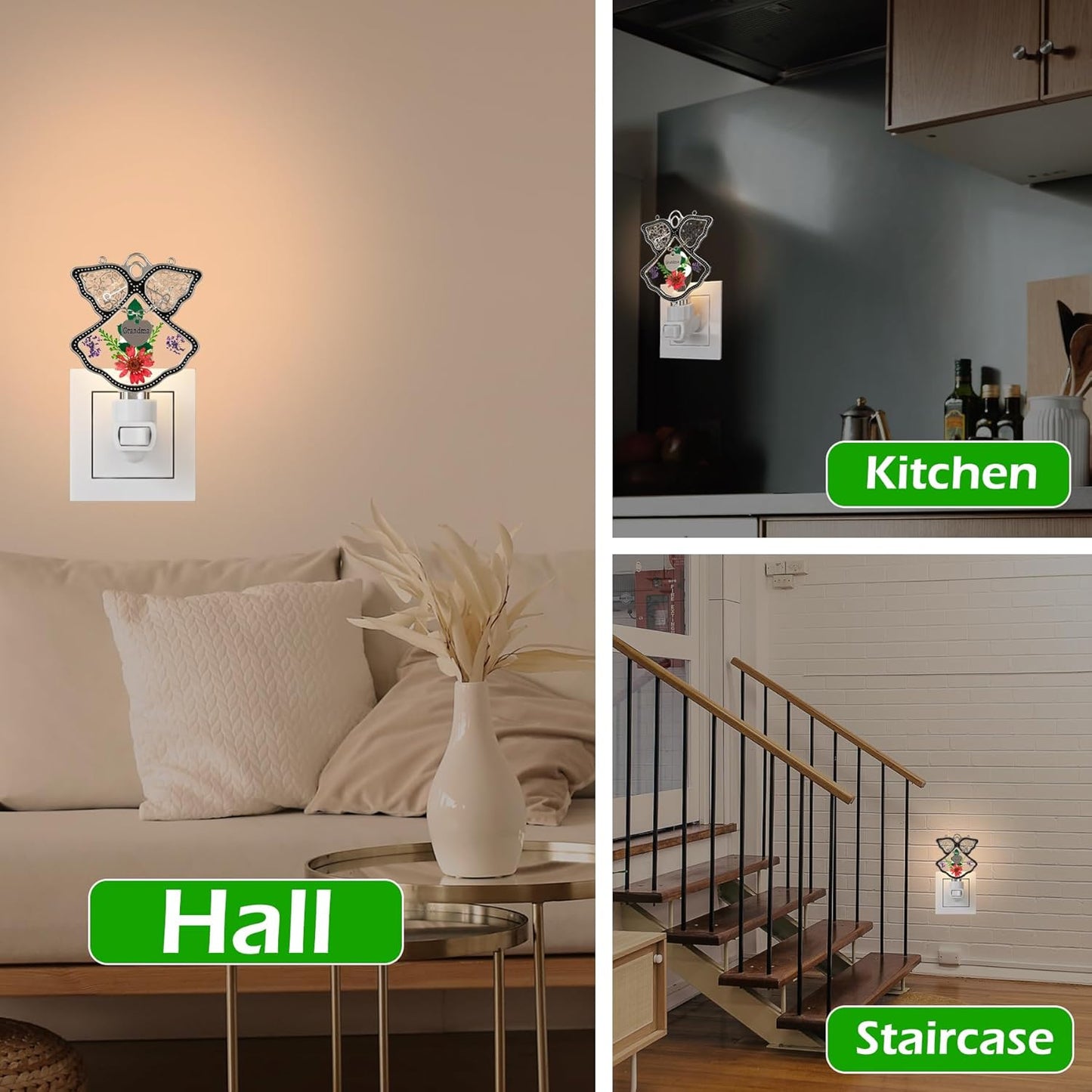 Angel Night Light with Real Pressed Flowers – MOM Heart Pendant Gift for Mother