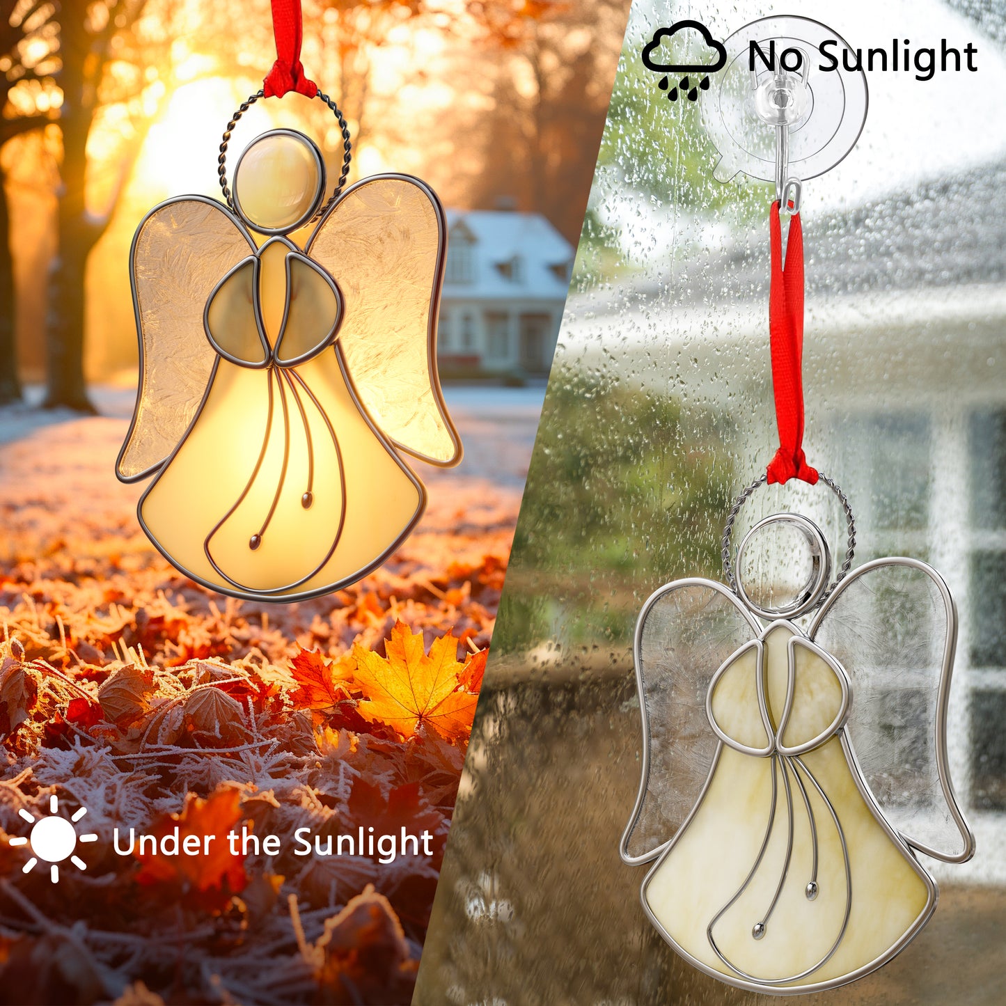 Stained Glass Angel Ornament – Amber & Clear Textured Glass Hanging Decoration
