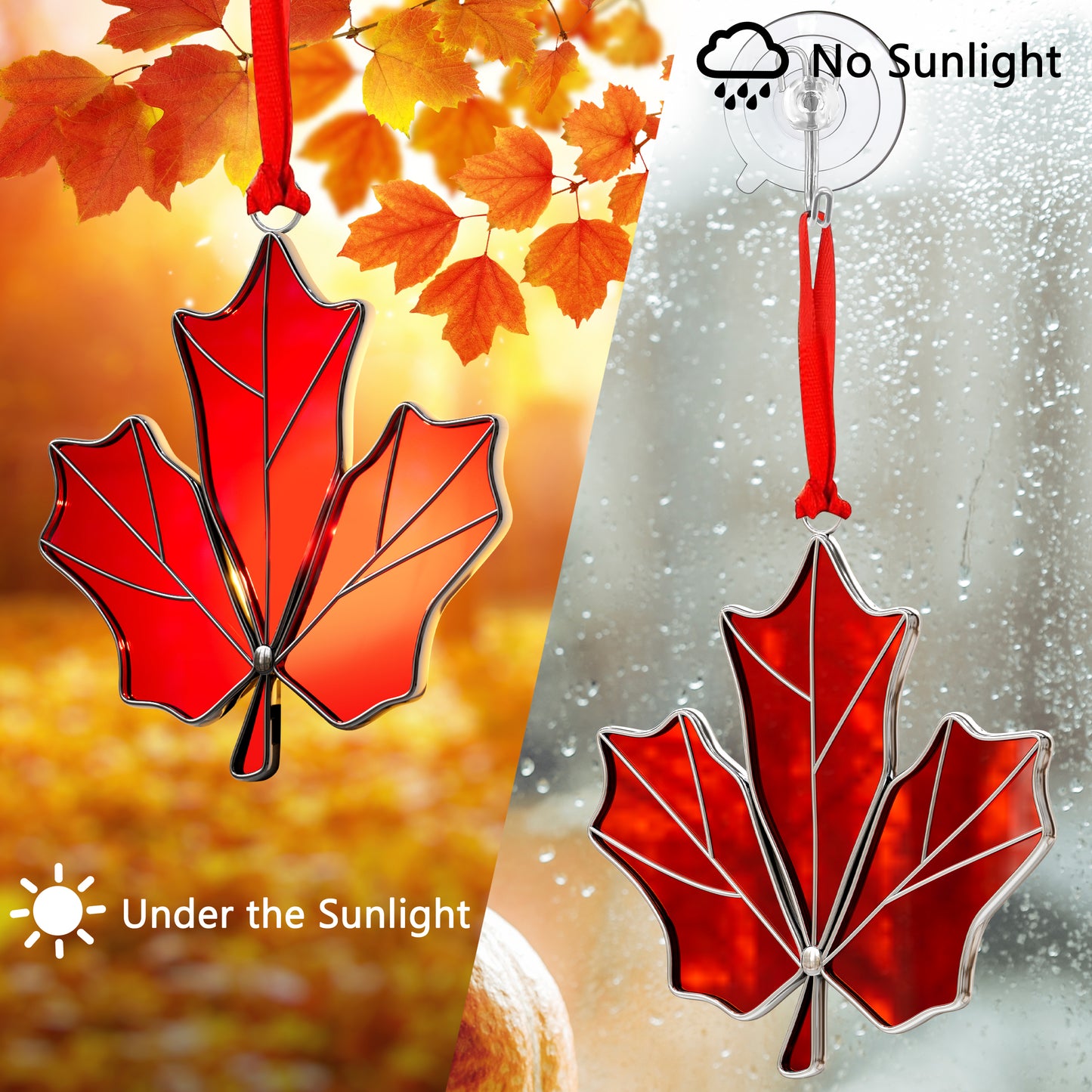 Stained Glass Maple Leaf Hanging Ornament – Canadian Window Suncatcher Decoration