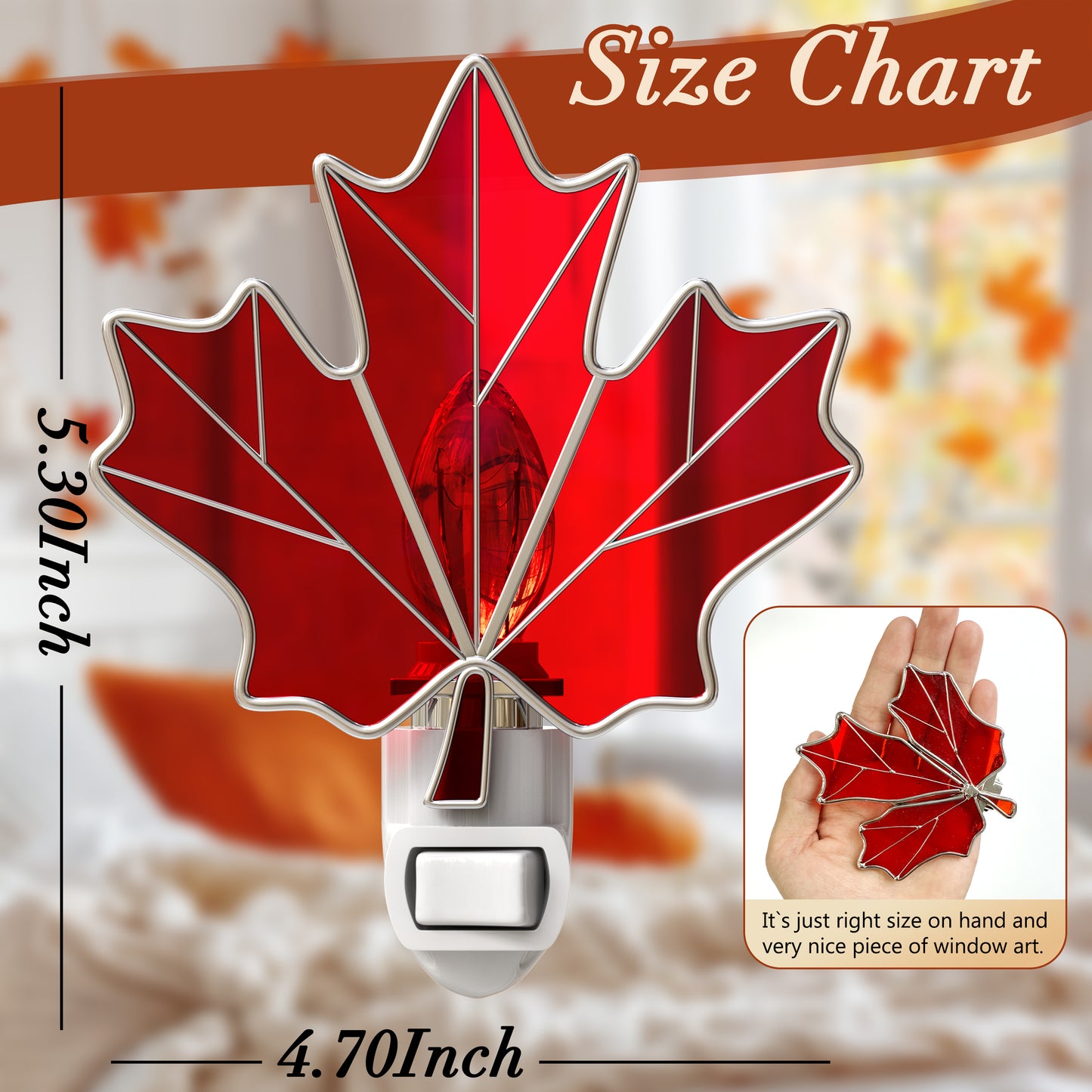 Maple Leaf Stained Glass Night Light – 3000K Soft Warm Glow