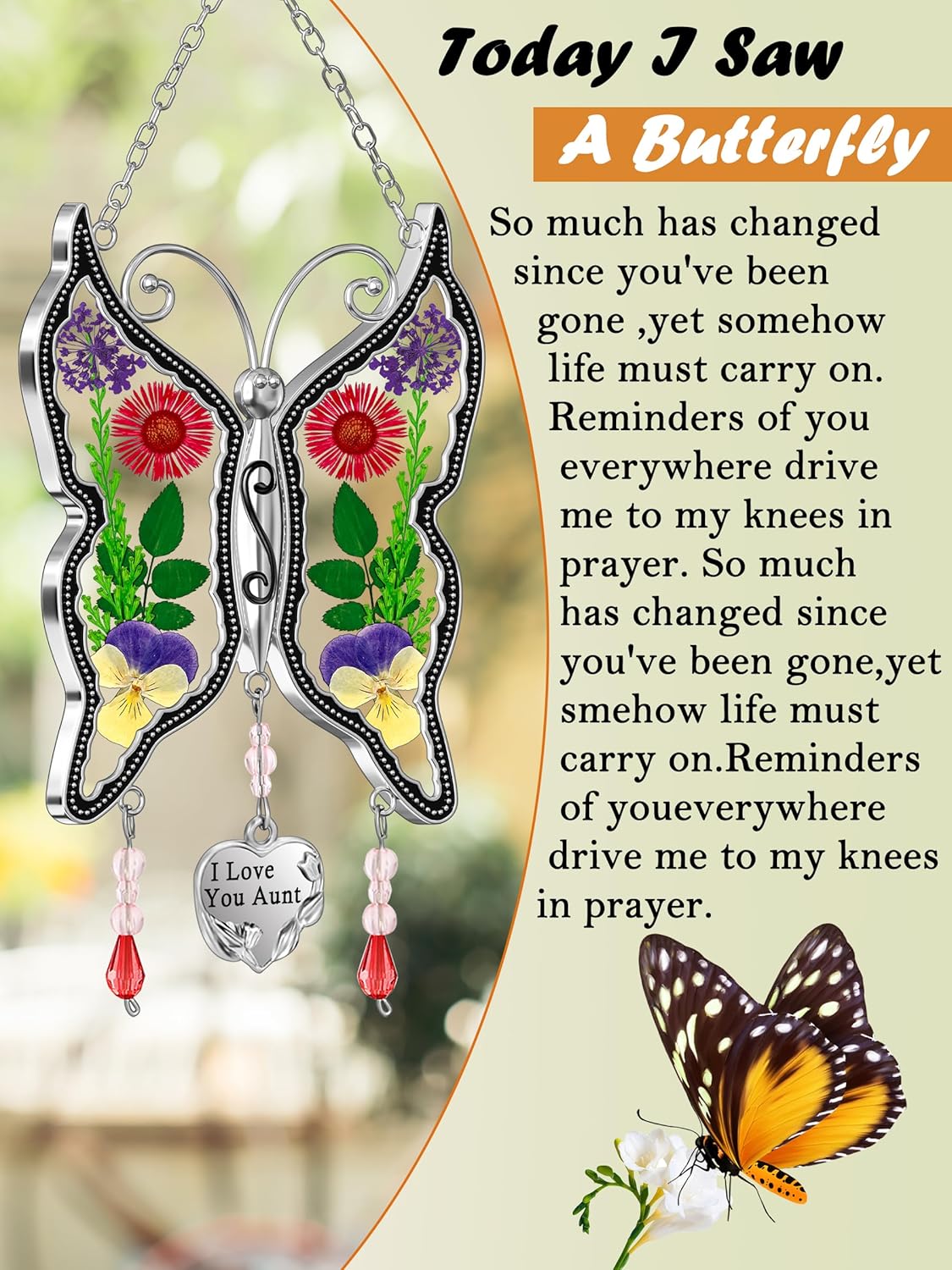 Butterfly Sun Catcher with Real Flowers – "I Love You Nana" Hanging Ornament