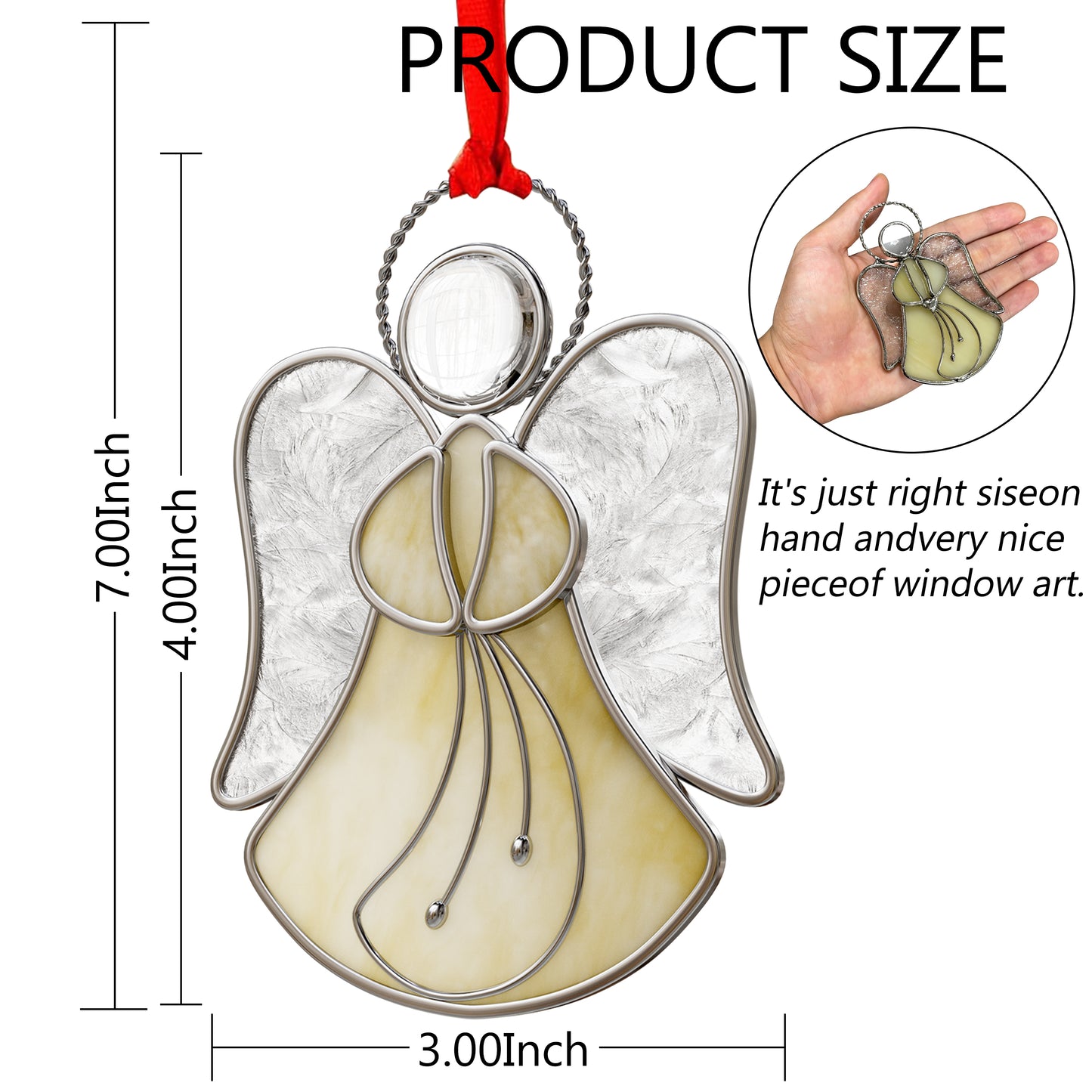 Stained Glass Angel Ornament – Amber & Clear Textured Glass Hanging Decoration