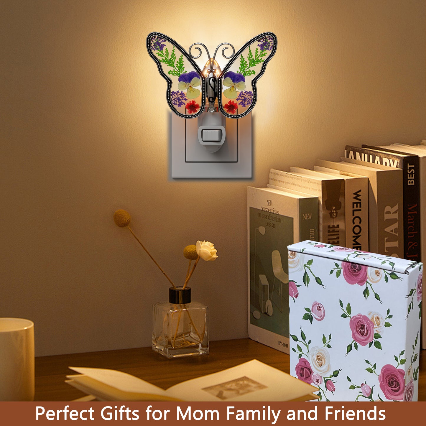 Pressed Flower Butterfly Night Light – Nature-Inspired Decorative Gift