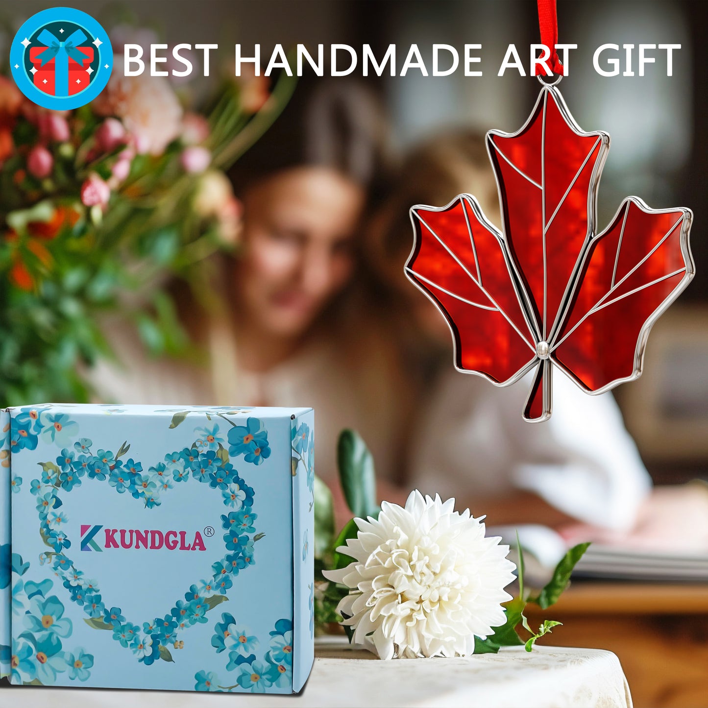 Stained Glass Maple Leaf Hanging Ornament – Canadian Window Suncatcher Decoration